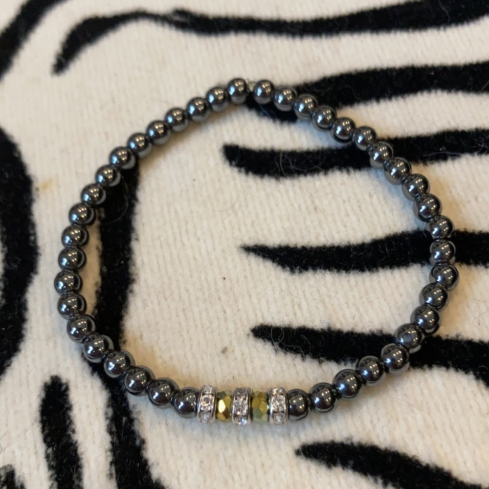 Stackable Gunmetal Beaded Bracelets. One Druzy Ch… - image 4